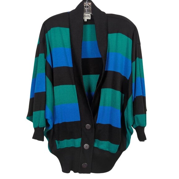 Vintage Felicity Barbara Lesser Women's Size S Stripe Batwing Cardigan Sweater - Picture 1 of 16